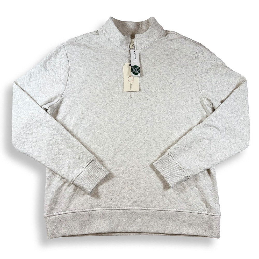 Hawker Rye Mens Quilted Quarter Zip Sweatshirt Light Grey NOB-MGK14004 Large